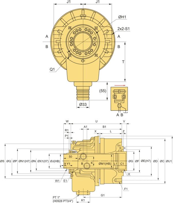 H-1552 (M-1552) высокоскоростной сквозной вращающийся гидравлический цилиндр для токарного патрона